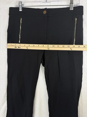 Ann Taylor Loft Ponte Knit Pants 10 Petite Womens Black Gold Zip Pockets 10P