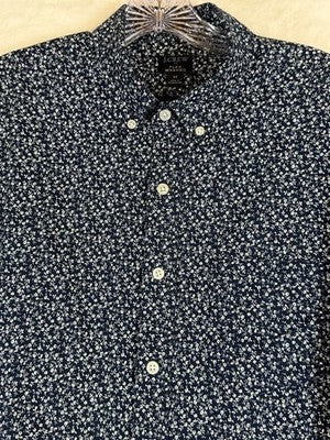 J Crew Flex Washed Shirt Medium Slim Fit Button Down Blue Floral Long Sleeve Men