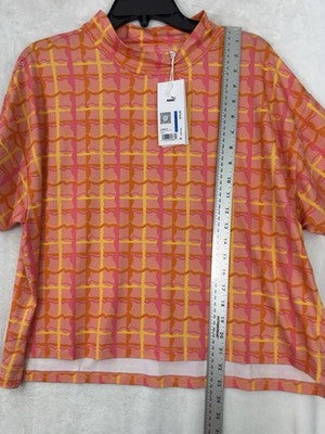 Puma Dani Dazey Top XL Cloudspun Mock Neck Pink Plaid Womens NWT