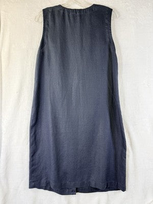 Rafaella Dress 6 Women 100% Linen Blue Sleeveless Button Front Knee Length Shift
