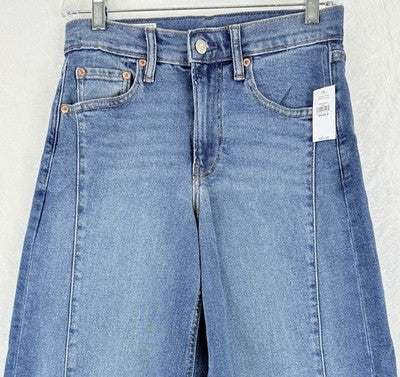 Gap High Rise Stride Ankle Wide Leg Jeans 00 Petite 24 Women NWT Raw Hem Blue