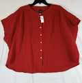 Gap Cotton Gauze Dolman Shirt XL Womens Top Red Button Up Short Sleeve New