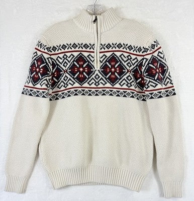 Izod Sweater Men Medium 1/4 Zip Fair Isle 100% Cotton Long Sweater