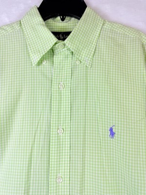 Ralph Lauren Polo Shirt Men Medium Blake Green Check Gingham Short Sleeve Button