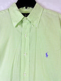 Ralph Lauren Polo Shirt Men Medium Blake Green Check Gingham Short Sleeve Button