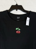 Gap Cropped Tee Large Black Cherries Embroidered Women Top Short Sleeve New NWT
