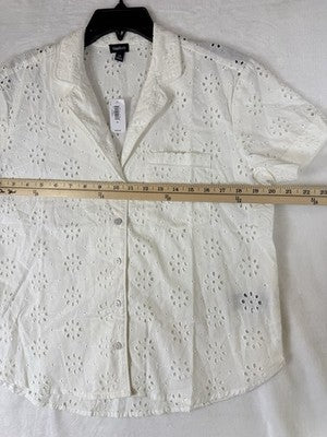 Gap XS Eyelet Poplin Pajama Shirt Top Womens Ivory Short Sleeve New NWT