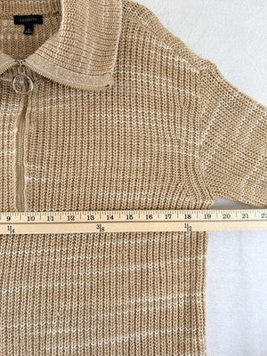 Talbots Sweater Medium Half Zip Beige Long Sleeve Top Space Dyed Womens