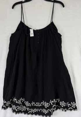 Gap Swing Dress Large Black Cotton Gauze Mini Sleeveless Embroidered Womens New