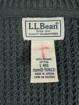 L.L. Bean Organic Cotton Waffle Full Zip Sweater Mens Large Dark Pine Green