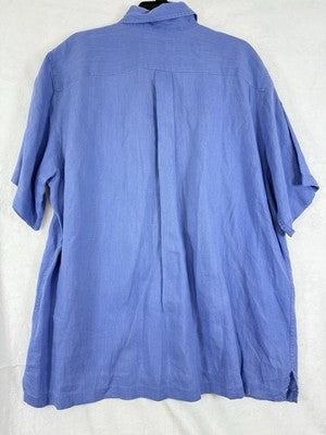 Lands End 100% Linen Shirt Men’s Medium Blue Short Sleeve Button Up