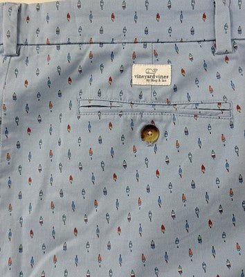 Vineyard Vines Breaker Shorts 36 Blue Nautical Buoy Print Mens 9” Flat Front