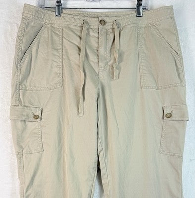 LL Bean Flannel Lined Cargo Pants Womens 18 Petite Tan Beige 18P Favorite Fit