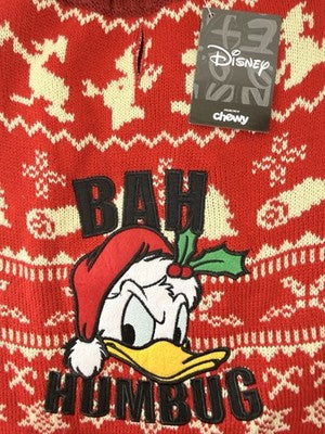Disney Donald Duck Holiday Dog Sweater Large Bah Humbug Christmas Embroidery New