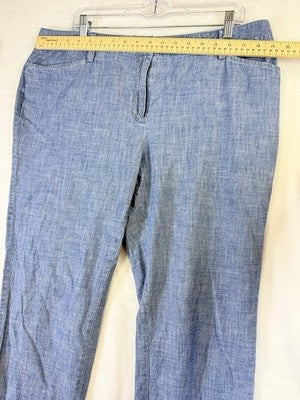 Lands End Chambray Crop Pants 16 Petite Blue Womens 16P 100% Cotton