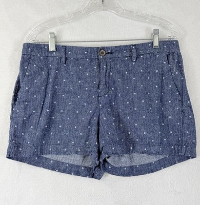Old Navy Everyday Shorts 10 Women Linen Chambray Blue Polka Dot 3” Womens
