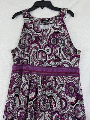 Apt 9 Dress Medium Petite Sleeveless Purple Paisley Fit Flare Womens