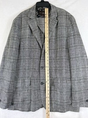 Black Brown 1826 Linen Blazer Large Gray Plaid Jacket Mens