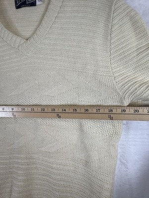 Vintage Ski Sweater Mens Large Made In USA 80s 90s V Neck Ivory Hipster