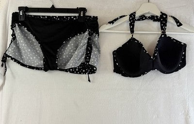 Victorias Secret Bikini Set 34D Push Up Black White Polka Dot Top Bottoms