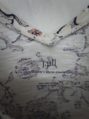J Jill Large Top Double V Elbow Tee Tunic 100% Pima Cotton Short Sleeve Womens