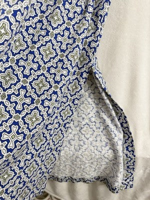 Boden Dress 6 Maxi Sleeveless Blue White Geometric Print 100% Cotton Womens