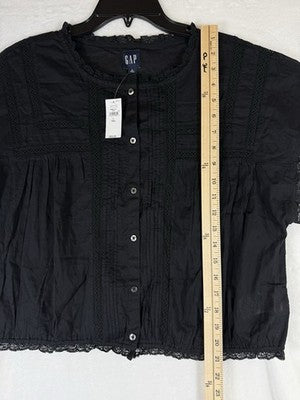 Gap Crop Top Large Tall Womens Black Ruffle Pintuck Cotton Short Sleeve New NWT