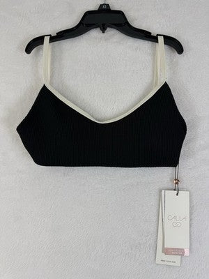 Calia Swim Top XS Strappy Black White Bikini Ribbed Textured New NWT