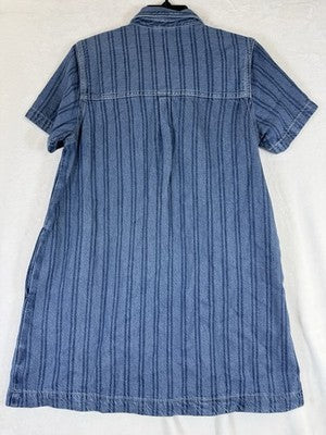 Gap Denim Mini Dress XS Women Blue Short Sleeve Boho Striped Pockets New NWT
