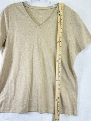 LL Bean T Shirt Large Womens Short Sleeve V Neck 100% Cotton Beige