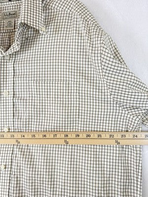 LL Bean Shirt Men Large Short Sleeve Wrinkle Resistant Green Beige Button Up