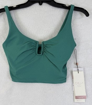 Calia Swim Top XS Longline Bikini Jungle Green U Bar Womens New NWT