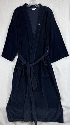 Christian Dior Robe Mens Velour Navy Blue Tie Belt Pockets OSFA