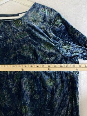J Jill Top Large Blue Floral Velour 3/4 Sleeve Women Medium
