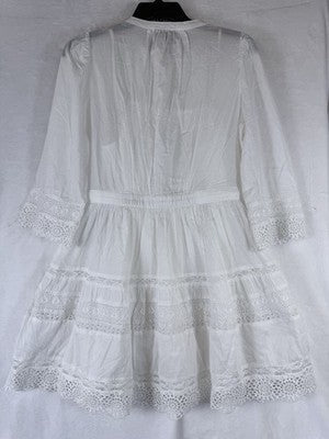 Gap Lace Trim Mini Dress Small Petite Womens White 3/4 Sleeve Boho Whimsical New