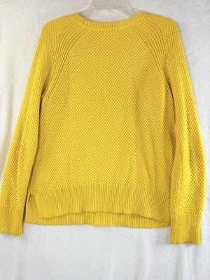 Gap Cotton Sweater Women Medium Yellow Moss Stitch Crew Neck Long Sleeve