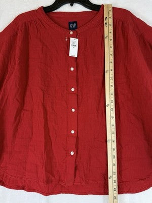 Gap Cotton Gauze Dolman Shirt XL Womens Top Red Button Up Short Sleeve New