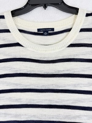 Tommy Hilfiger Womens Tops XL Sweater Sleeveless 100% Cotton Navy Blue Ivory