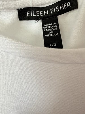 Eileen Fisher Crew Neck Box Top Large Tee White Short Sleeve Womens *FlawRead