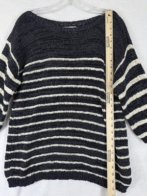 Jones New York Sweater XL Nautical Blue White Striped Cotton Blend Boat Neck