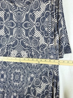 Soft Surroundings XL Dress Juliette Jersey Knit Maxi Navy Blue Beige Womens