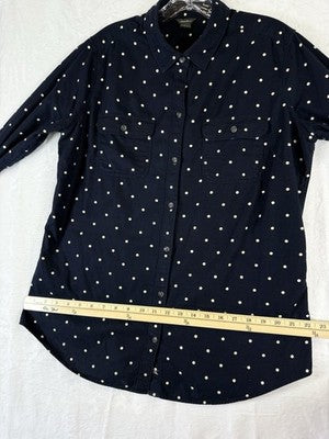 Eddie Bauer Flannel Shirt Womens Large Tall Blue Polka Dot Button Up Top Cotton