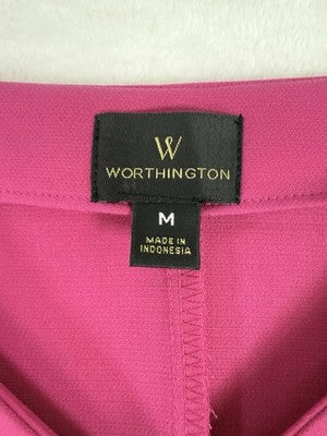 Worthington Dress Medium Barbie Pink Shift Short Ruffle Sleeve Womens