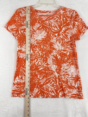 Talbots Medium Tee Short Sleeve Orange Floral Print Round Neck Womens Tops