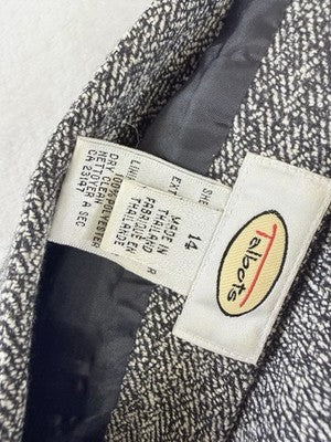 Talbots 14 Fit And Flare Skirt Gray Herringbone Wool Silk Womens Vintage Midi