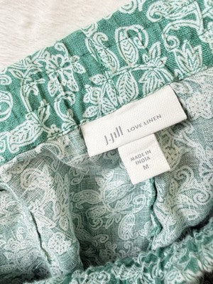 J Jill Love Linen Shorts Green Floral Pull On Womens