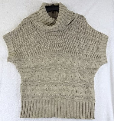 Olsen Europe Sweater 12 Cowl Neck Short Sleeve Beige Cable Knit Womens