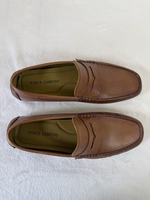 Vince Camuto Esmail Driving Loafers 9.5 Mens Brown Leather Shoes Slip On