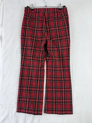 J Crew Kelsey Pant 4 Red Tartan Plaid Flare Pants Womens