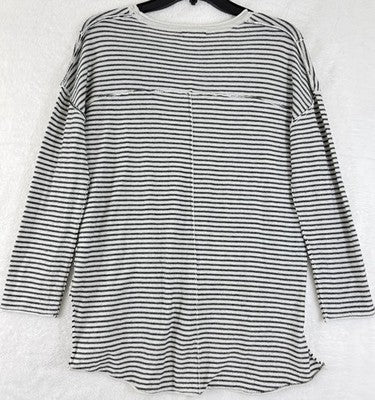 Little Lies Sweater Small Medium Black White Stripe Roll Hem Womens Knit Top